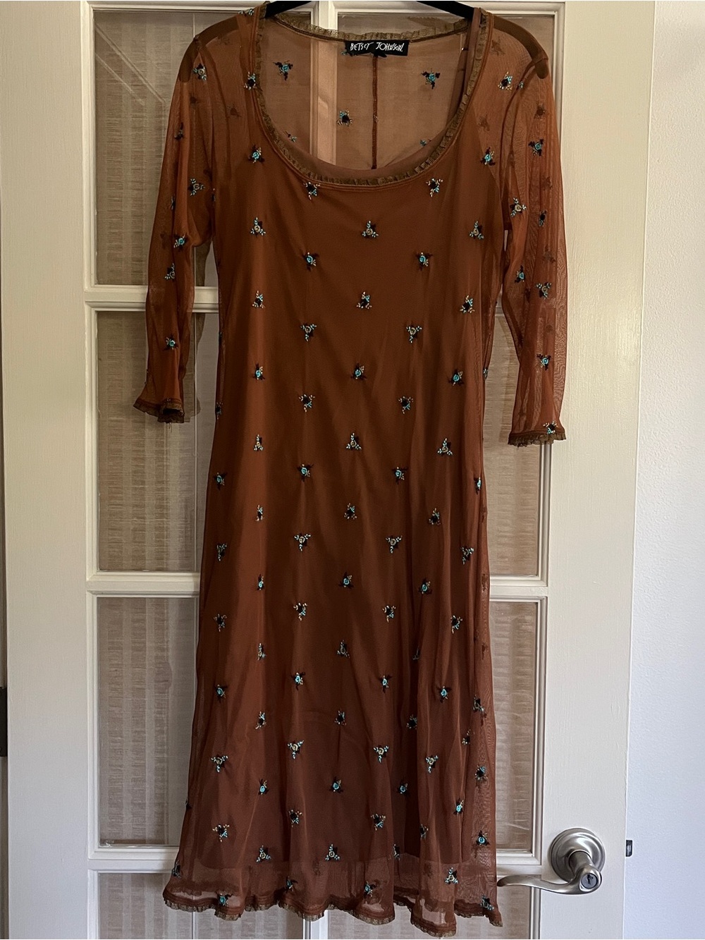 Betsey Johnson Brown Mesh Dress with Teal flowers